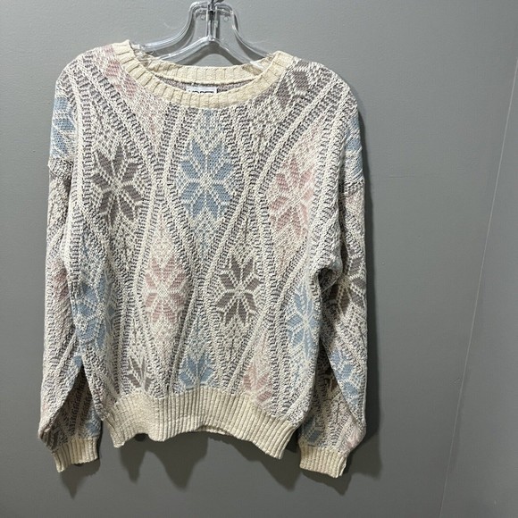 Vtg Koret Womens Pastel Chunky Sweater M Textured Snowflakes Cotton Blend - Picture 8 of 9